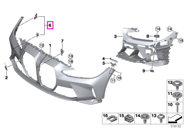 Set suporturi montaj senzori parcare, fata - BMW Seria 3 G80 G81 M3, Seria 4 G82 G83 M4 - tip motor S58