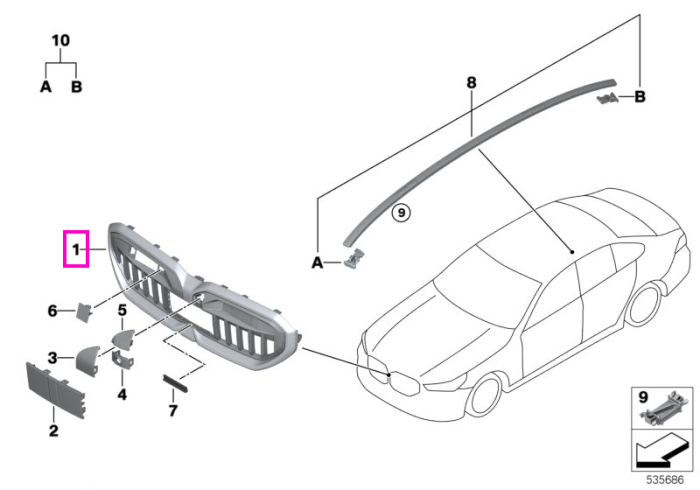 Grila ornamentala, frontala, cromata - BMW Seria 5 G60 G61 G68