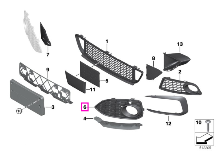 Grila laterala deschisa, bara protectie fata, stanga, MPA/PDC - BMW Seria 1 F20 F21 - tip motor B58