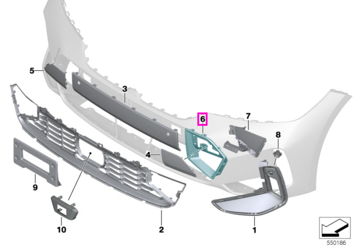 Grila ornament, centru stanga, bara protectie fata (M) - BMW Seria 3 G20 G21 G28