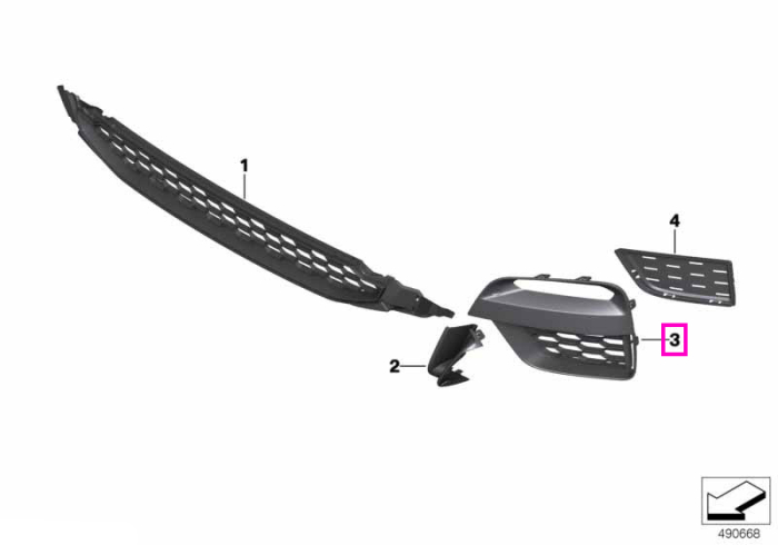 Grila deschisa, bara protectie fata, lateral dreapta, preechipare PDC - BMW X3 G01, X4 G02