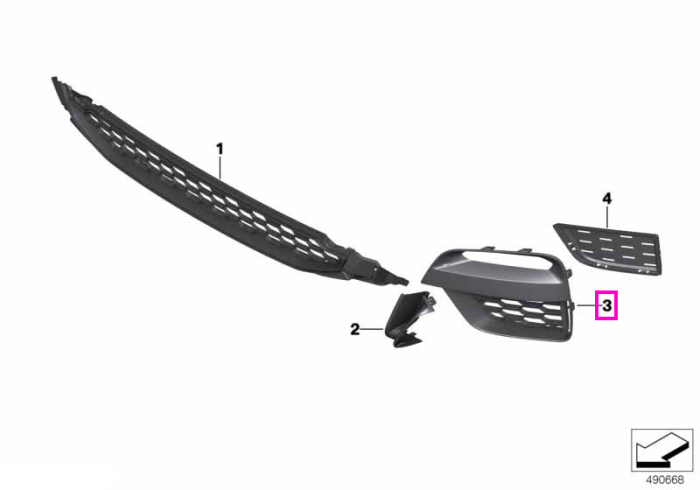 Grila laterala bara protectie fata, deschisa, dreapta - BMW X3 G01, X4 G02