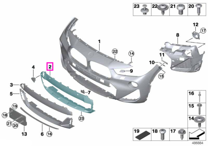 Ornament central, bara protectie fata, primerizat, PDC - BMW X2 F39