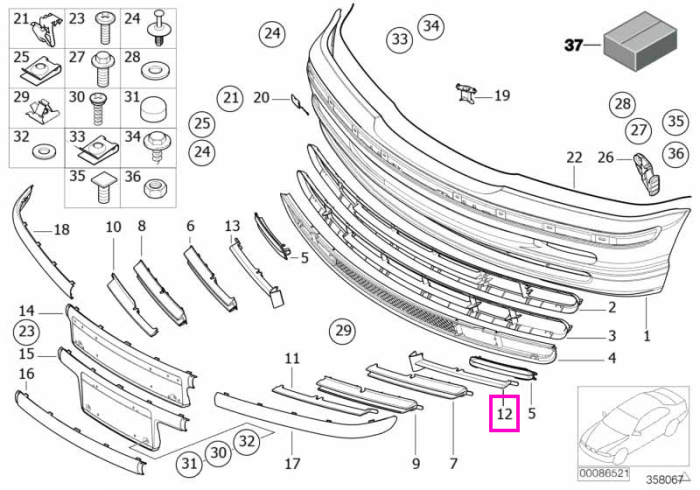Ornament grila, bara fata, dreapta, Negru Mat (Black Matt) - BMW Seria 3 E46