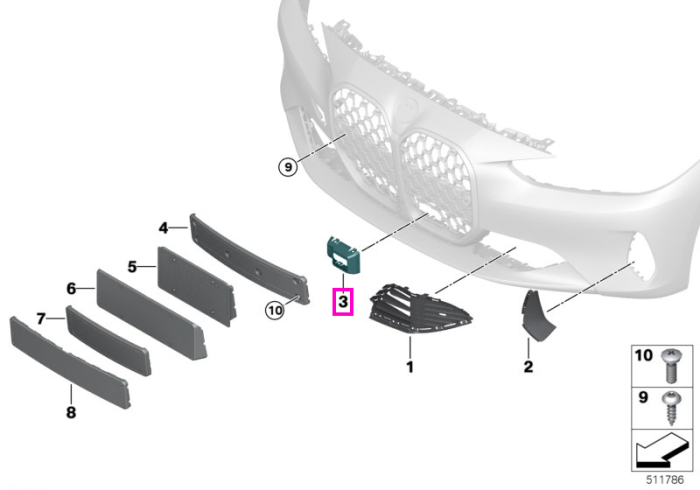 Capac decorativ senzor radar, grila fata radiator - BMW Seria 4 G22, G23 G26, i4 G26