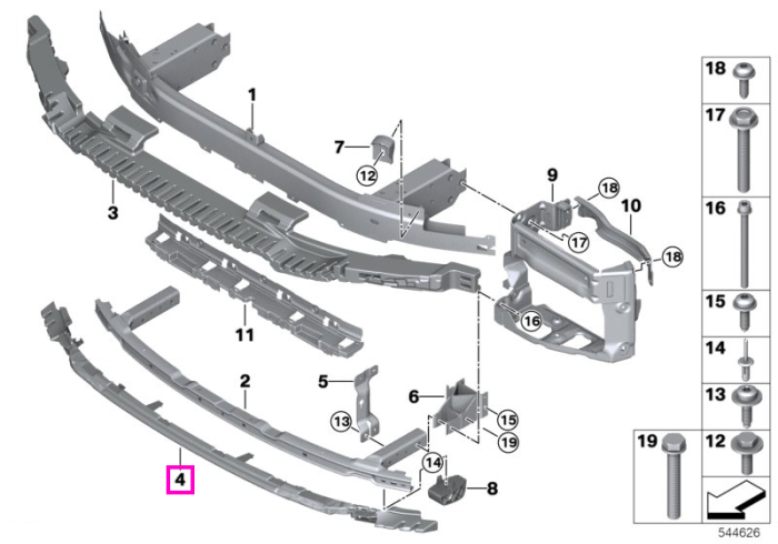 Element inferior atenuare impact, bara protectie fata (M) - BMW Seria 5 G30 G31