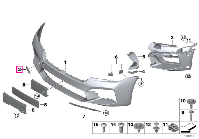 Capac carlig tractare bara fata - BMW Seria 5 F90 M5 LCI - tip motor S63M