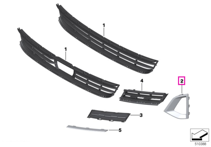Ornament bara fata cromat, stanga, Luxury Line - BMW Seria 5 G30 G31 G38