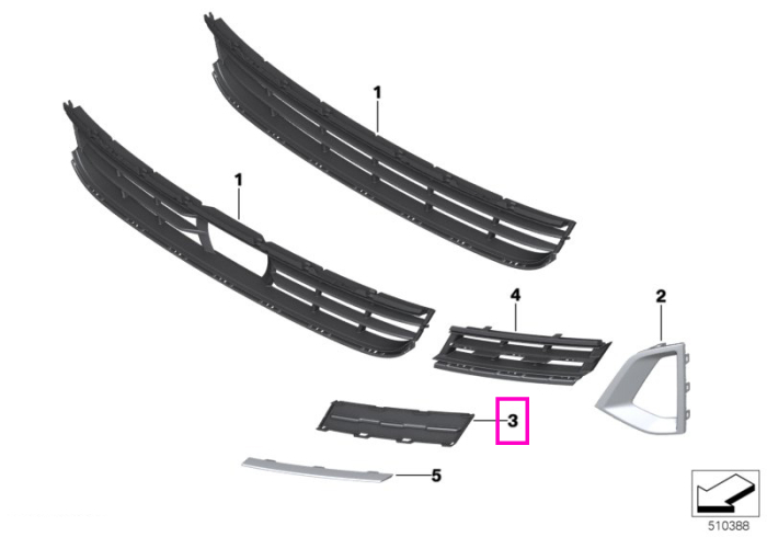 Capac grila stanga, bara fata - BMW Seria 5 G30 G31