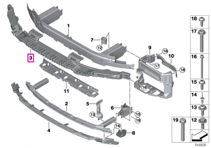 Element atenuare impact superior bara fata - BMW Seria 5 G30 G31