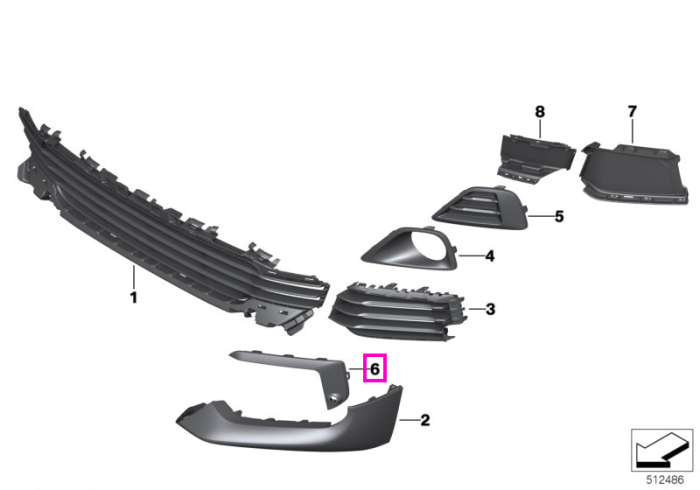 Rama ornament cu suport PDC, bara protectie fata, dreapta - BMW X2 F39 - de la 01.07.2020