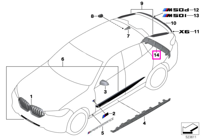 Deflector bara spate, Carbon, "BMW M Performance" - BMW X6 G06