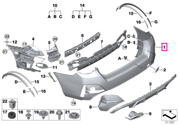 Bara protectie spate, grunduita, M, PMA - BMW Seria 4 G26, i4 G26