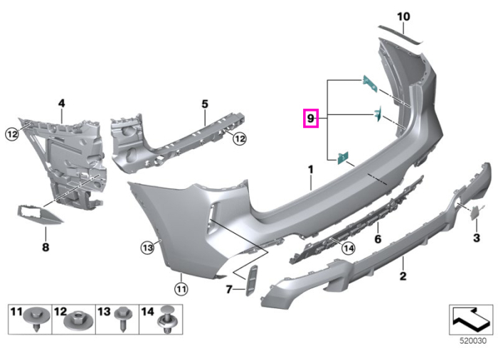 Set de montaj senzori PDC/PMA, bara protectie spate - BMW X3 G01 LCI