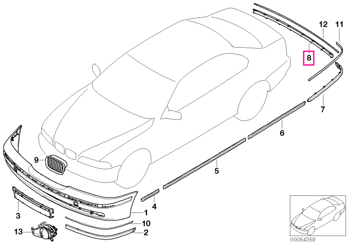 Bandou protectie bara spate, centru, primerizat (Crom/PDC) - BMW Seria 5 E39
