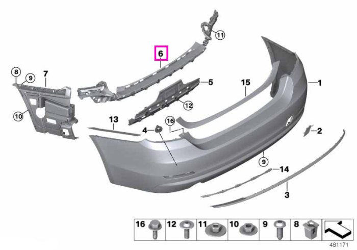 Ghidaj central bara protectie spate - BMW Seria 4 F32 F33 F36 F83 M4
