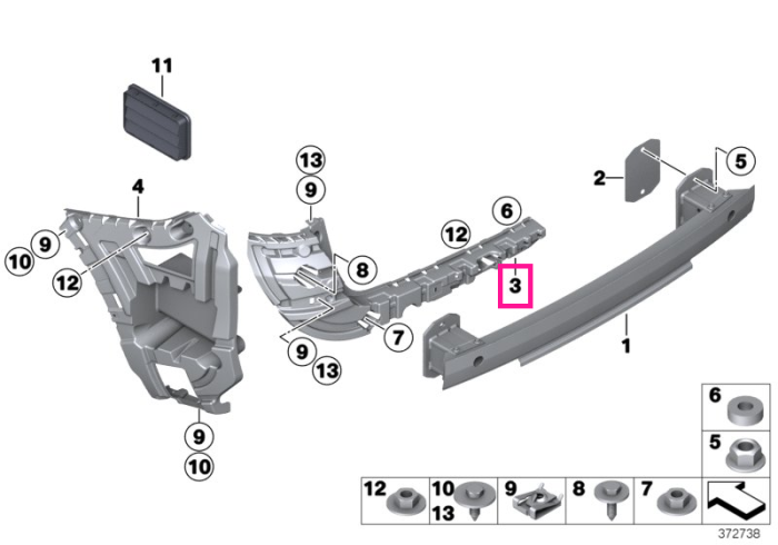 Suport/Tampon bara protectie spate, mijloc dreapta - BMW X4 F26