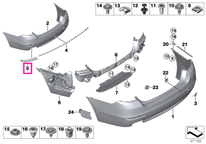 Ornament pentru catadioptru, bara spate, dreapta, Luxury Line - BMW Seria 5 F10 F18