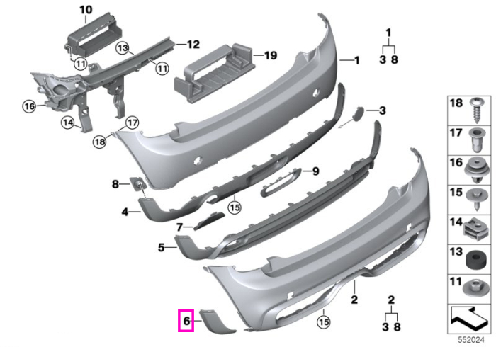 Ornament inferior bara protectie spate, negru, stanga (PDC) - Mini Cabrio F57, Mini F56