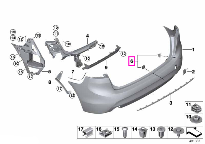 Set de suporti senzori PDC, bara protectie spate - BMW Seria 2 F45