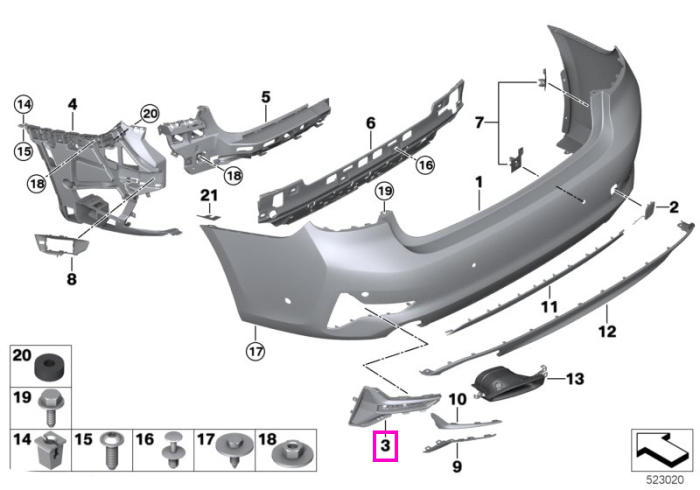 Ornament stanga, bara protectie spate, NACA Basis/Sport - BMW Seria 3 G21