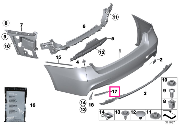 Ornament interior, lateral stanga, bara protectie spate - BMW Seria 3 F80M3, Seria 4 F82M4 F83M4, MS BMW Motorsport