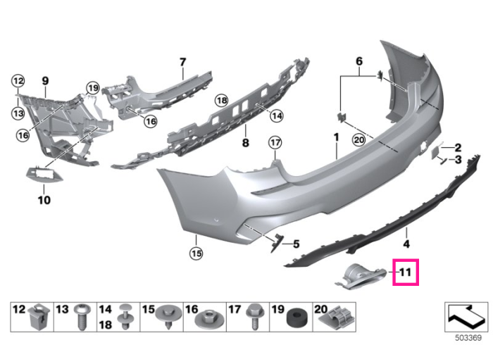 Ornament final evacuare, M, dreapta - BMW Seria 2 G42, Seria 3 G20 G21, Seria 4 G22 G23 G26	