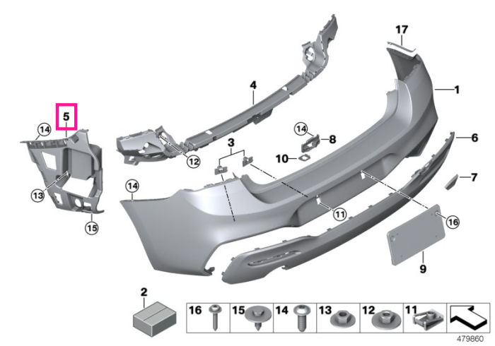 Ghidaj suport bara spate, lateral, dreapta – BMW Seria 1 F20, LCI F21 LCI