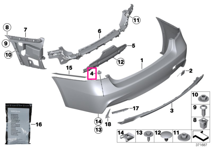 Set montare senzor PDC/PMA, spate M-P - BMW