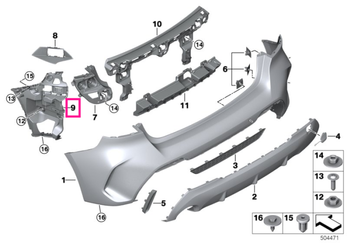 Ghidaj suport bara spate, lateral, stanga, M - BMW Seria 1 F40	