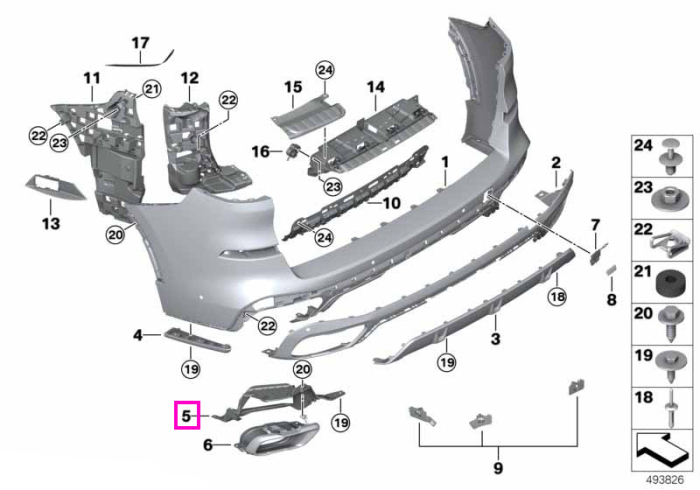 Suport ornament toba evacuare, stanga, M - BMW X5 G05, X5L G18, X6 G06