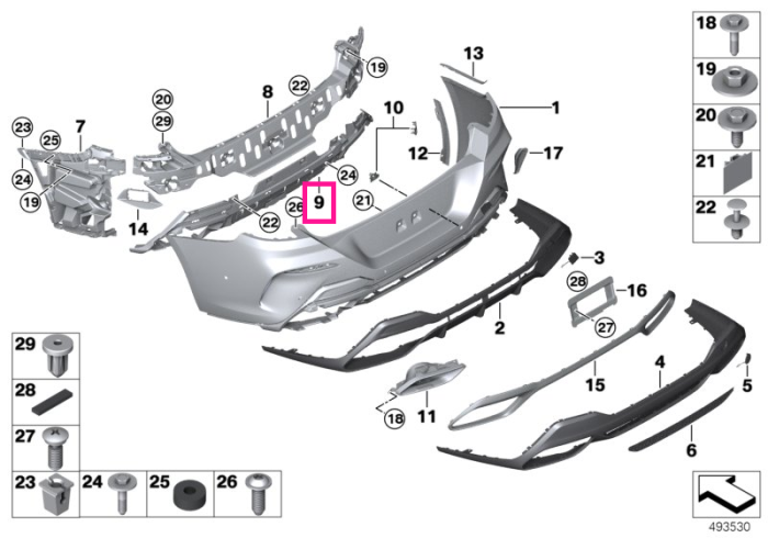 Suport adaptor bara protectie spate, M - BMW Seria 8 G14 G15