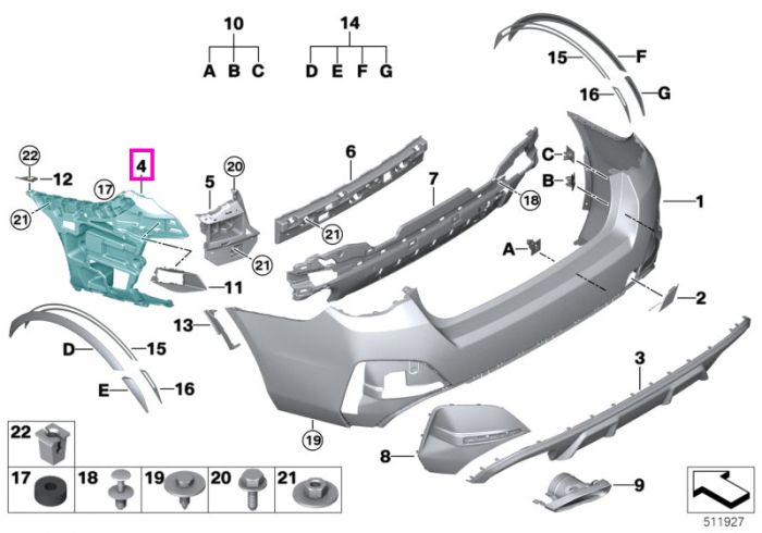 Suport bara de protectie spate, dreapta, M - BMW Seria 4 G26, i4 G26