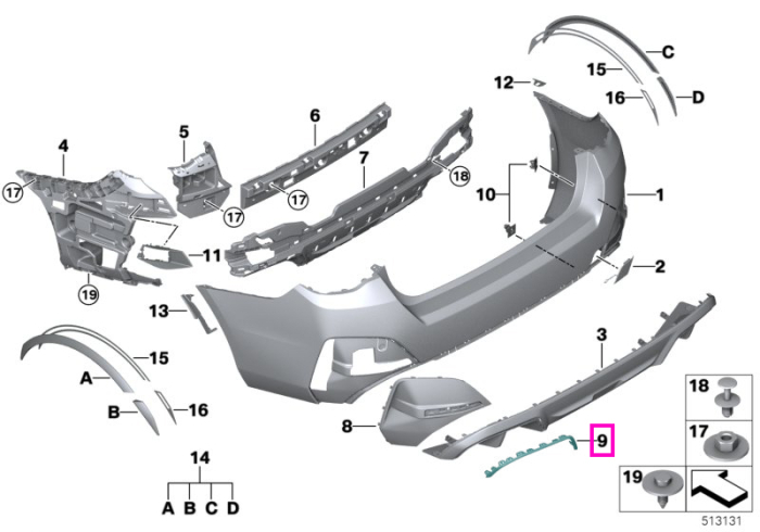 Ornament decorativ difuzor bara spate, dreapta, Gri (Frozen Grey) - BMW i4 G26 Gran Coupe