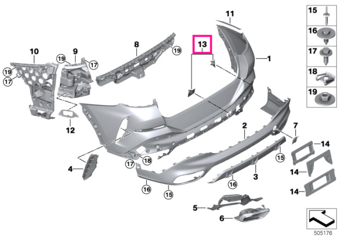 Set suport exterior PDC, bara protectie spate, dreapta, primerizat, MSP - BMW X6 G06