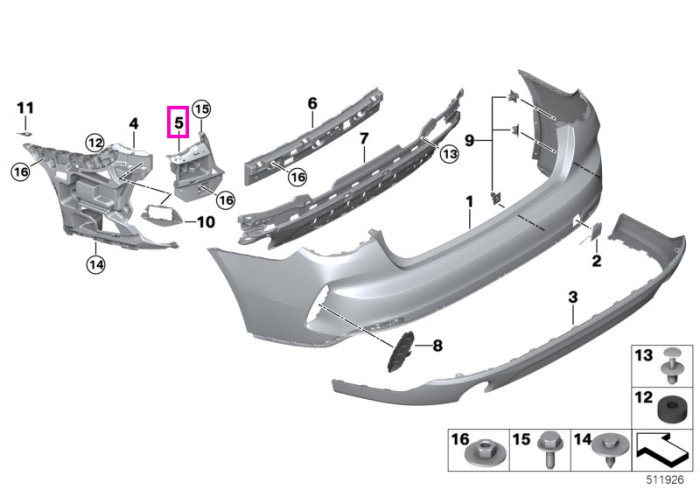 Suport bara protectie spate, colt stanga - BMW Seria 4 G26, i4 G26