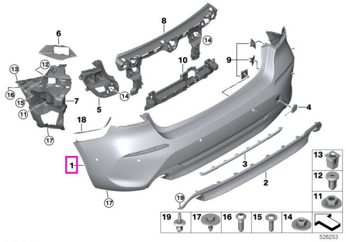 Bara/Spoiler spate, chenar doua iesiri evacuare, PDC/PMA - BMW Seria 1 F40