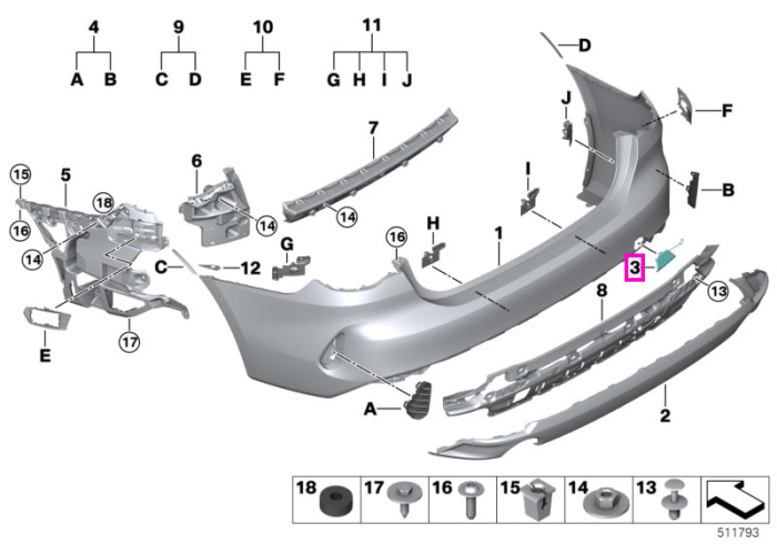 Capac orificiu carlig tractare, bara protectie spate, primerizat - BMW Seria 4 G22 G23 - fara 0715 (Pachet aerodinamic M)