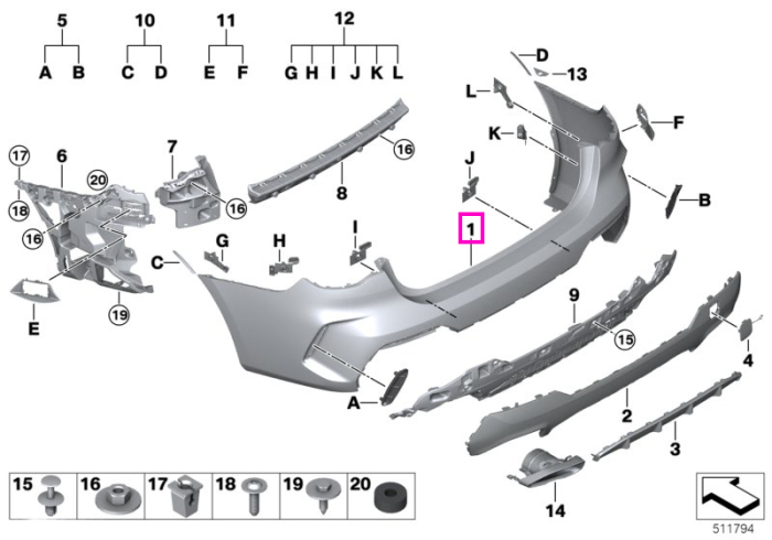 Bara protectie spate, M, grunduita, cu pregatire PDC/PMA - BMW Seria 4 G22, G23