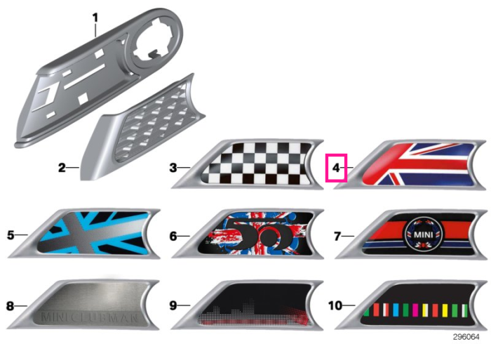 Set ornamente laterale, Union Jack - Mini Cabrio R57, Clubman R55, Coupe R58, Roadster R59, R56