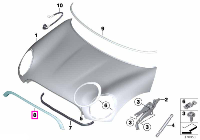 Ornament capota motor, central, cromat – Mini Cabrio R57, Clubman R55, Coupe R58, Roadster R59, R56