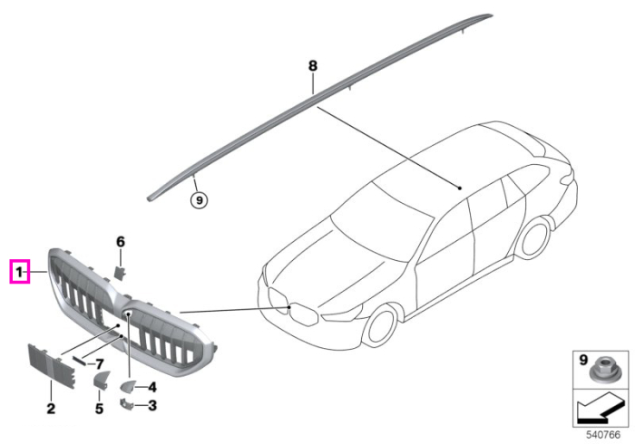Grila fata ornamentala radiator, crom - BMW Seria 5 G60 G61