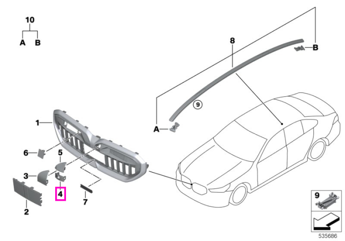 Ornament sistem camera, grila fata - BMW Seria 5 G60 G61 G68
