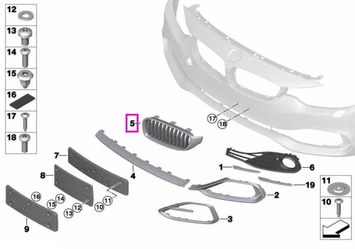 Grila ornamentala frontala, dreapta, Basis Line - BMW Seria 4 F32 F33 F36
