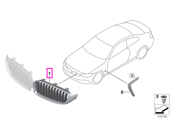 Grila ornamentala frontala, dreapta, Sport - BMW Seria 4 F32 F33 F36