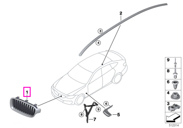 Grila frontala, dreapta, echipare Basis - BMW Seria 3 F34GT	