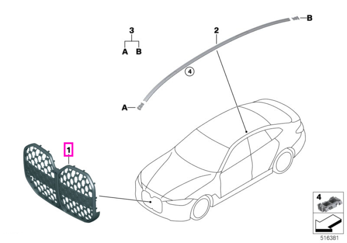 Grila ornamentala frontala radiator, MPA/FRR - BMW Seria 4 G26 Gran Coupe LCI