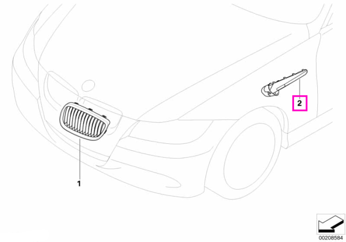 Grila ornamentala aripa fata, stanga, crom negru (BMW Individual) - BMW Seria 3 E92 M3 - tip motor S65