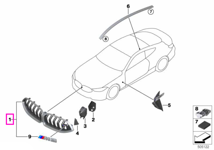 Grila ornamentala frontala, M - BMW Seria 8 F91 F92 F93 M8