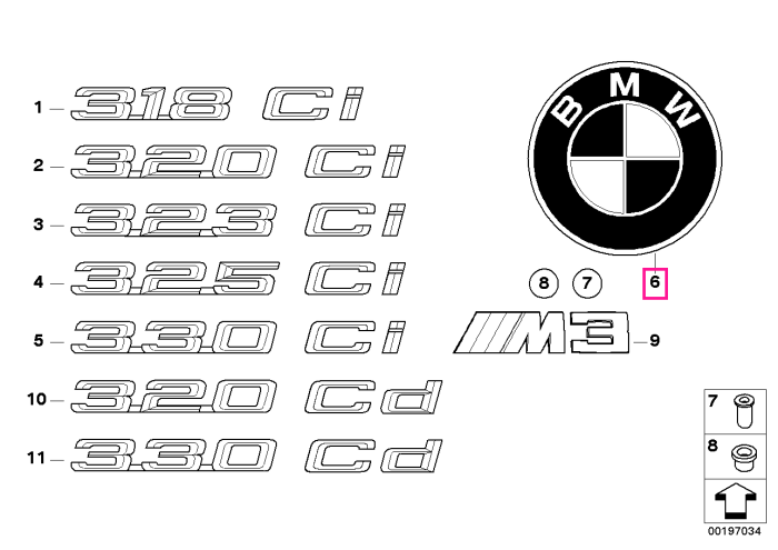 Emblema "BMW", capota portbagaj - BMW Seria 3 E46